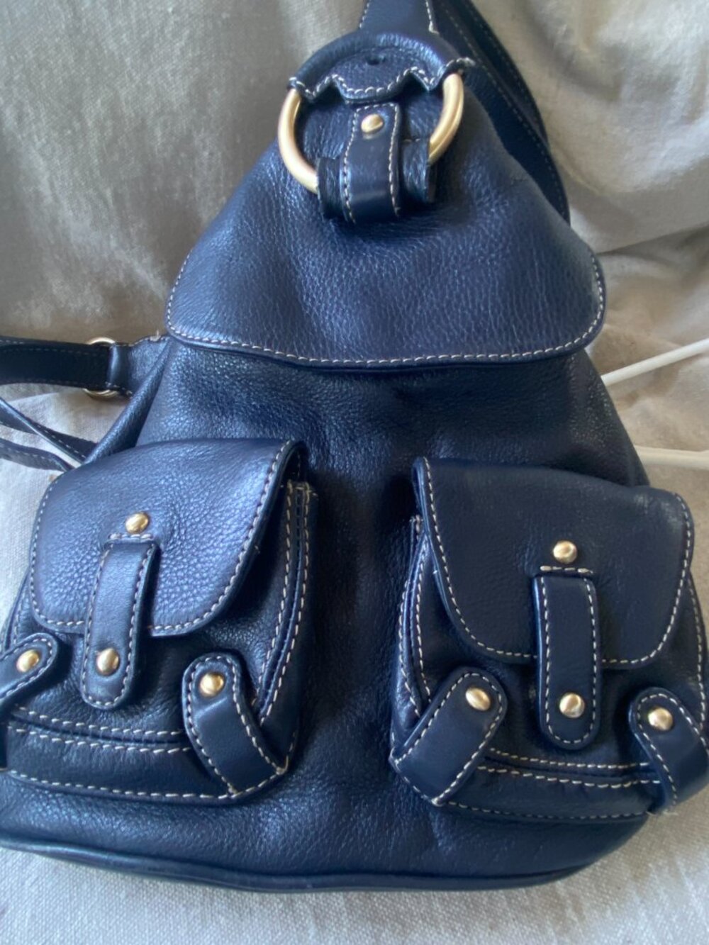 Beautiful navy blue Jones leather backpack style bag